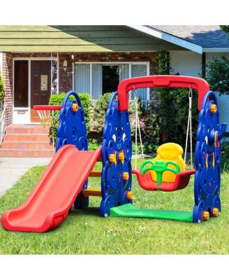 3 in 1 Junior Children Climber Slide Swing Seat Basketball Hoop Playset Backyard