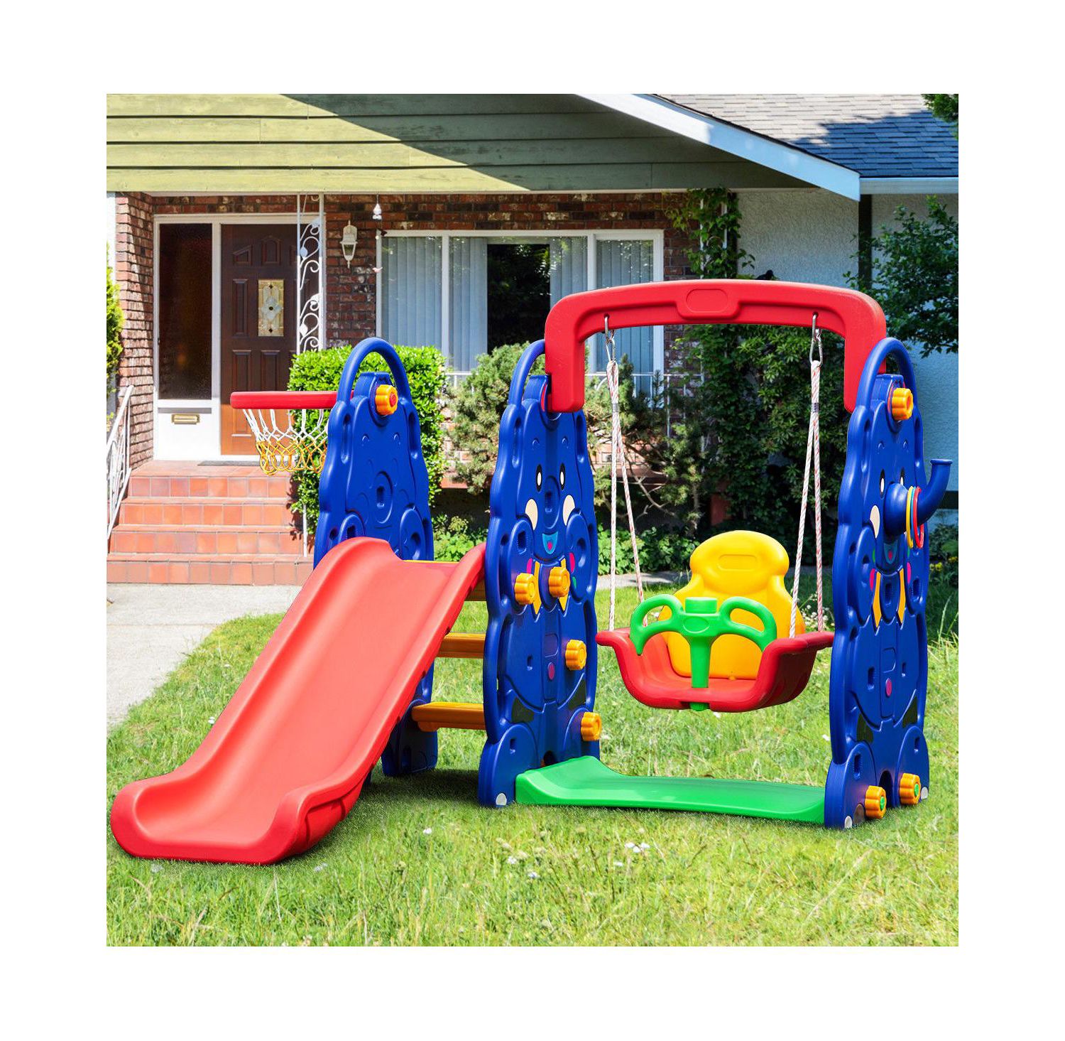 Kids All in One Climber/Slide/Swing Playset with Basketball Hoop - 3 in 1 Set