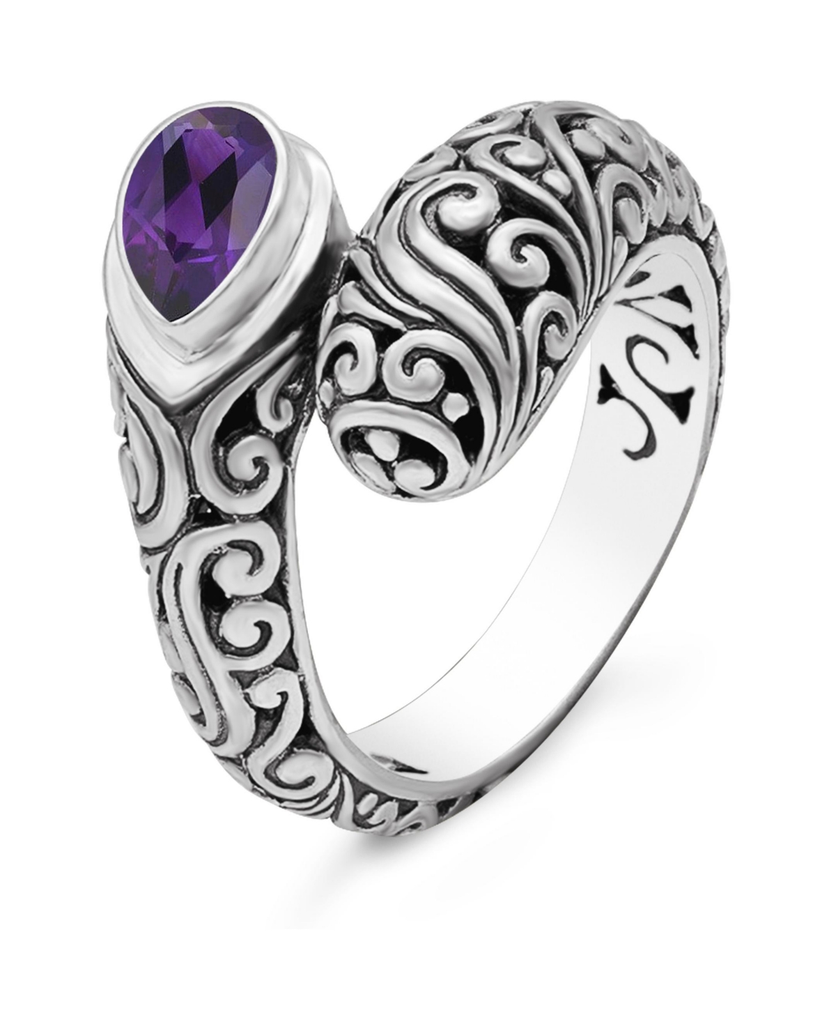 Devata Amethyst & Bali Filigree Ring in Sterling Size - purple