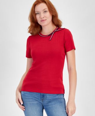 Tommy Hilfiger Women s Bow Neck Cotton T Shirt Macy s