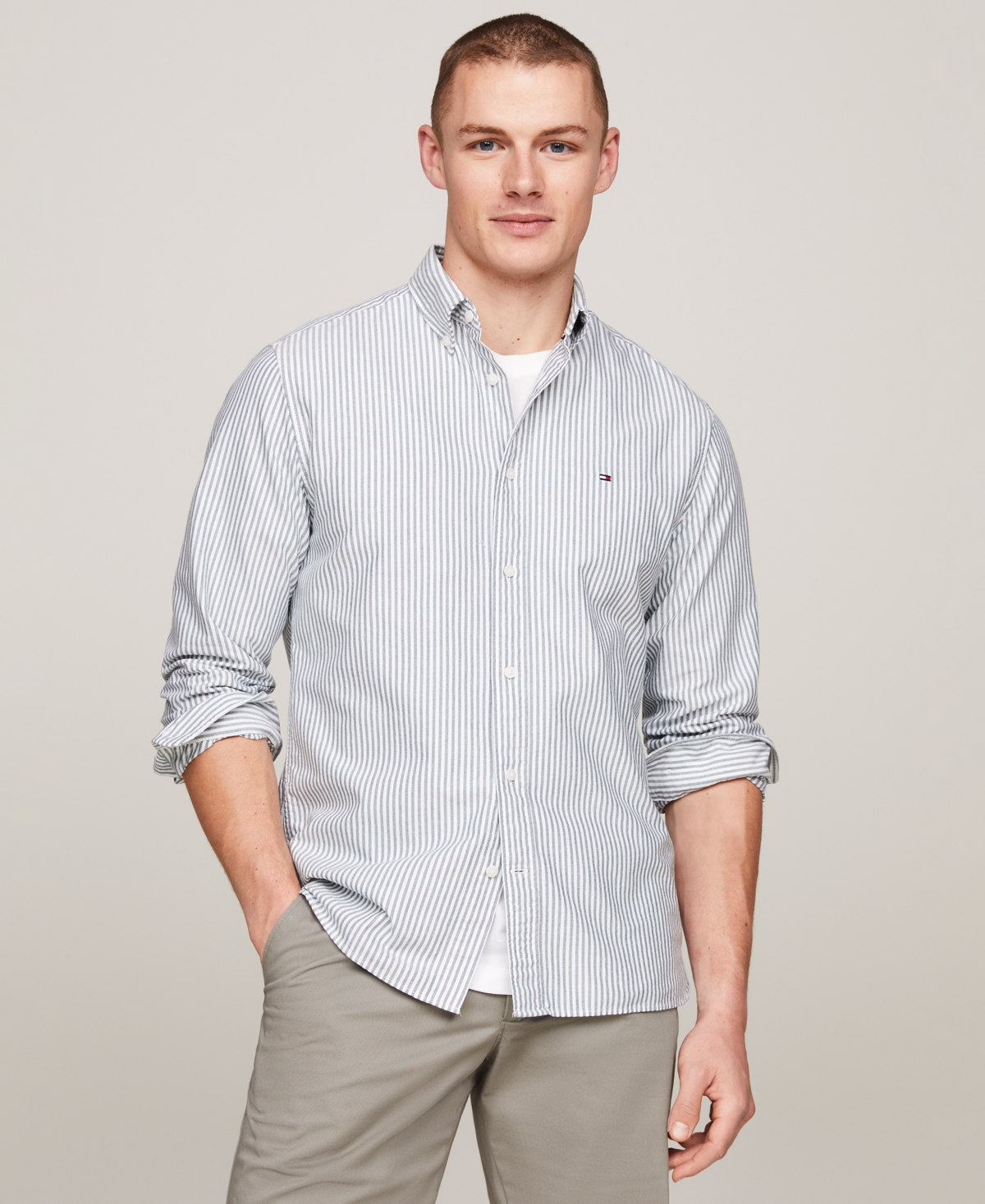 Tommy Hilfiger Men's Regular-fit Striped Heritage Oxford Long-sleeve Shirt