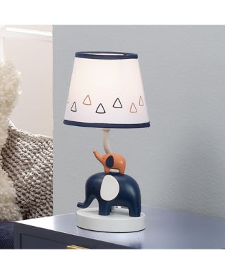 Playful Elephant Blue/White Nursery Lamp with Shade and Light Bulb