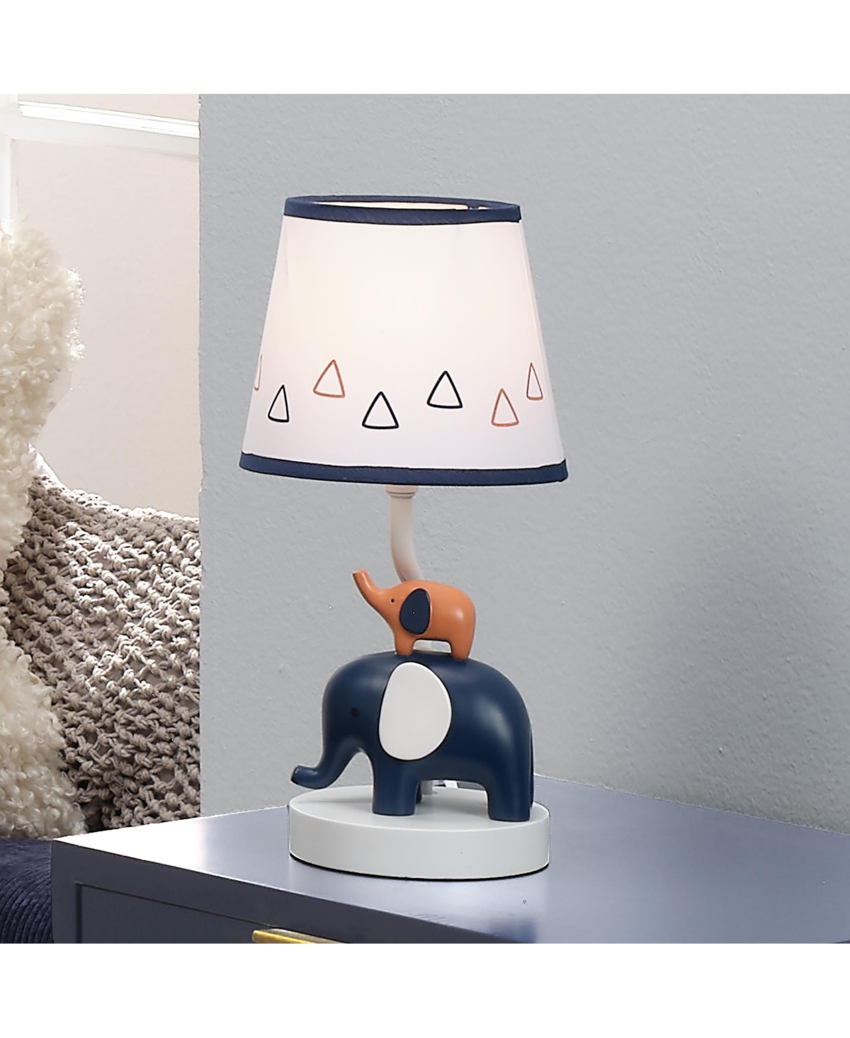 Lambs & Ivy Playful ElephantWhite Nursery Lamp with Shade and Light Bulb - Blue