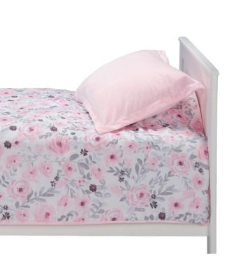 Blossom Watercolor Floral Twin Size Quilt and Pillow Sham Set