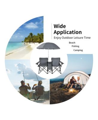 Folding Picnic Double Chair W/Umbrella Table Cooler Beach