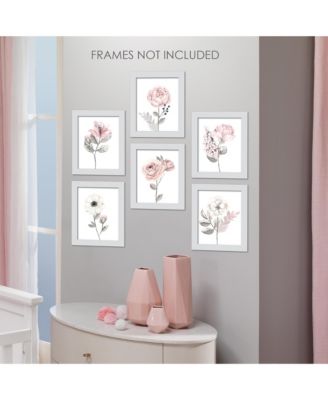 Watercolor Floral Unframed Nursery Child Wall Art 6pc - Pink/Gray