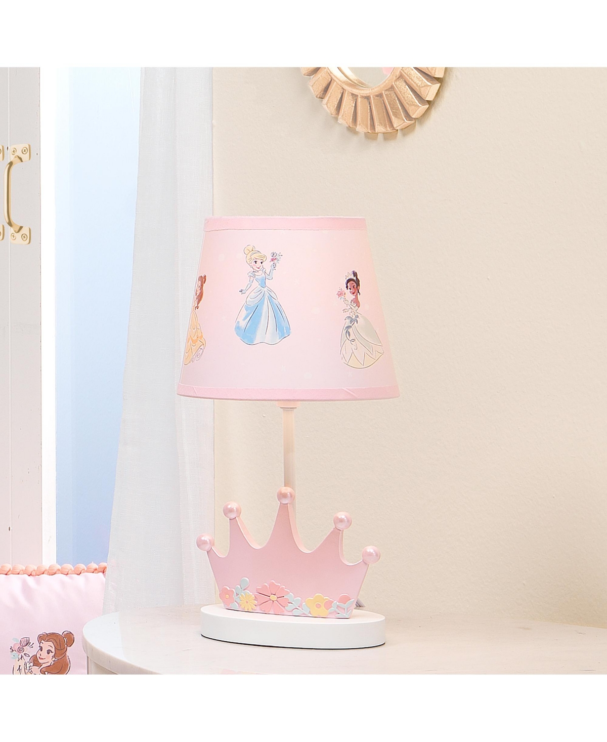 Lambs & Ivy Disney Princesses Pink Crown Nursery Lamp with Shade & Bulb