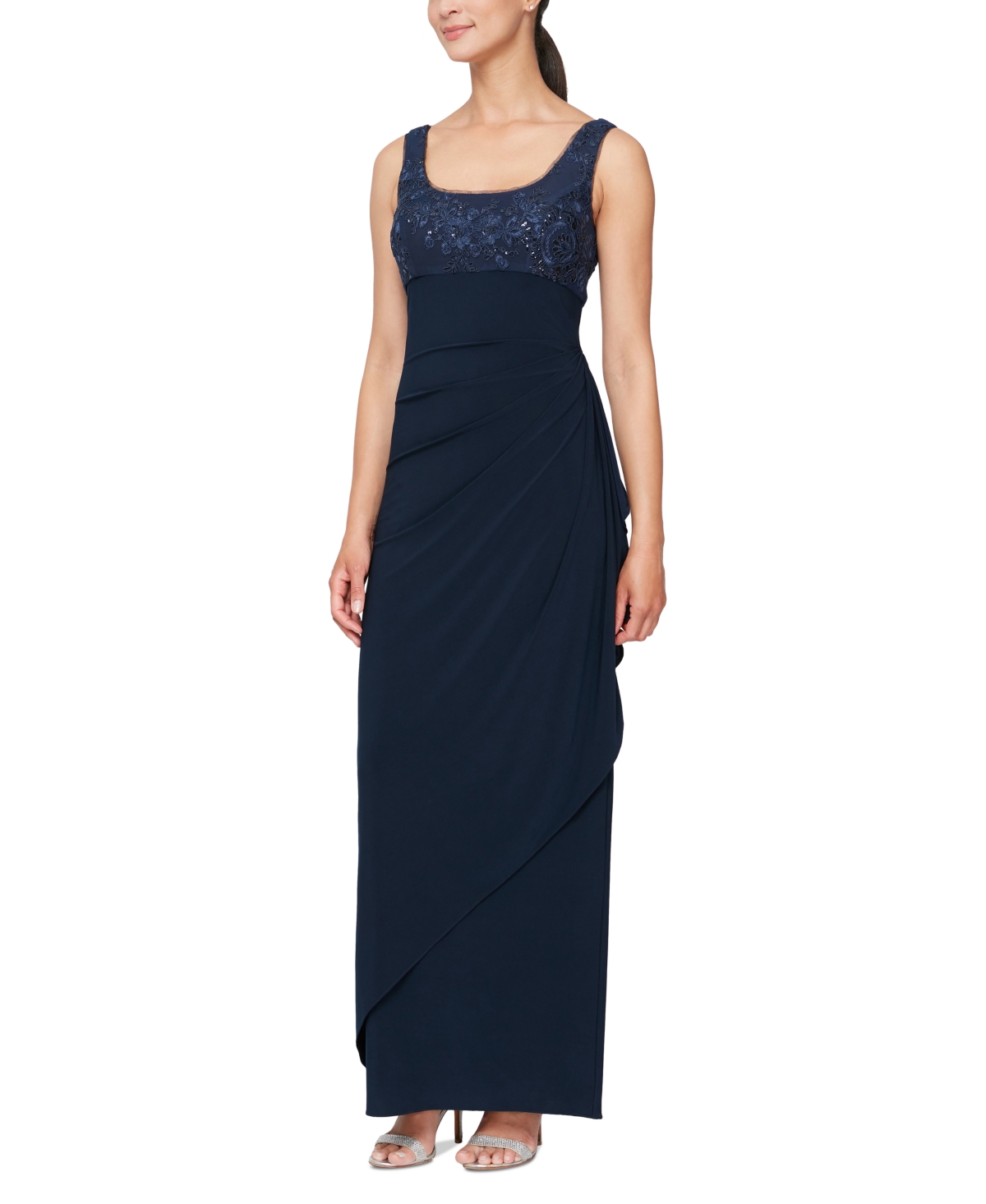 Alex Evenings Women's Embroidered Waterfall-Ruffle Dress & Jacket