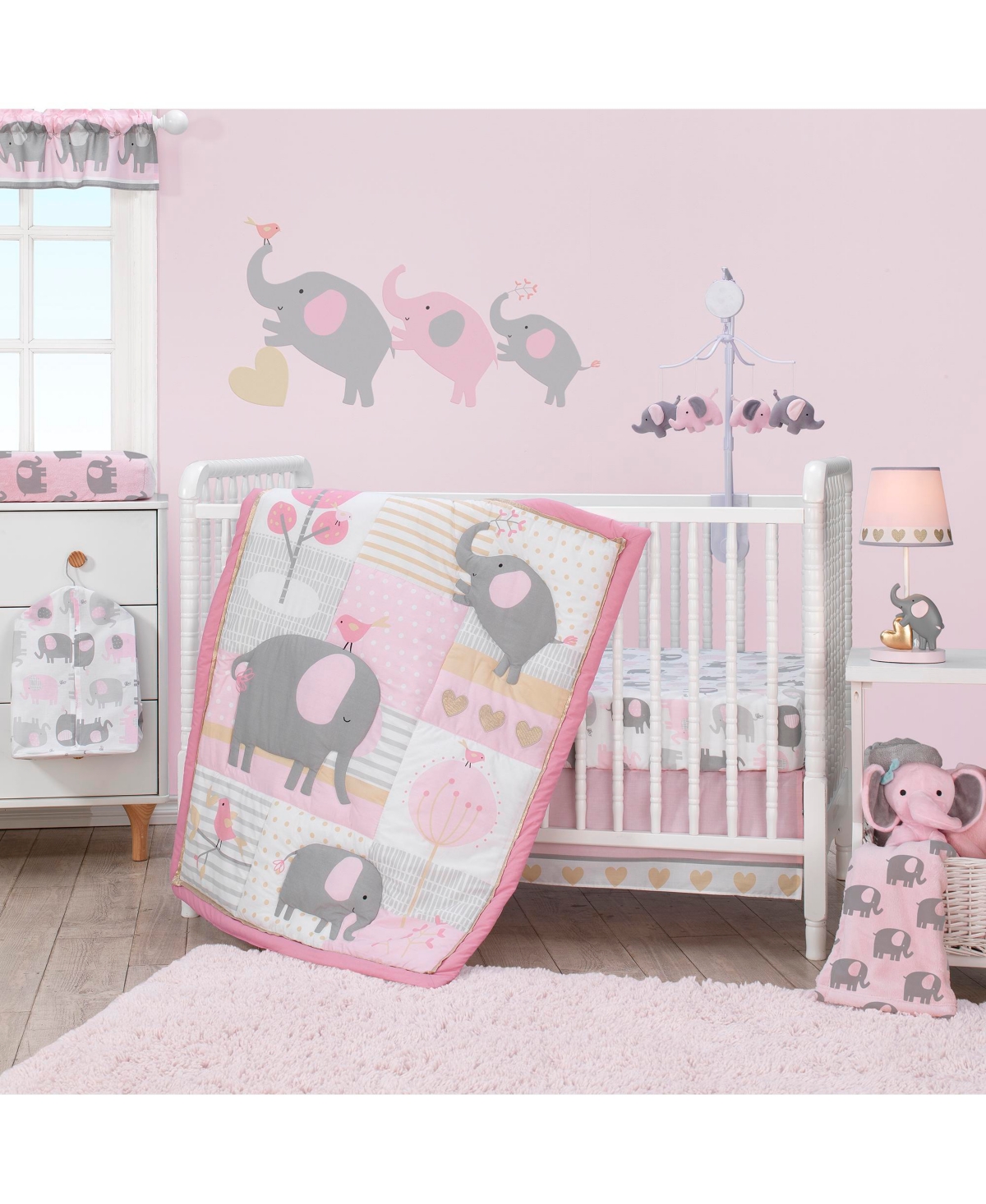 Bedtime Originals EloiseGold Elephant and Heart Lamp & Shade with Bulb - Pink