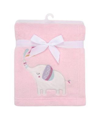 Elephant Dreams Appliqued Soft Fleece Baby Blanket - Pink