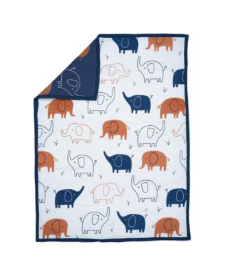 Playful Elephant Blue/White Cotton 3-Piece Baby Crib Bedding Set