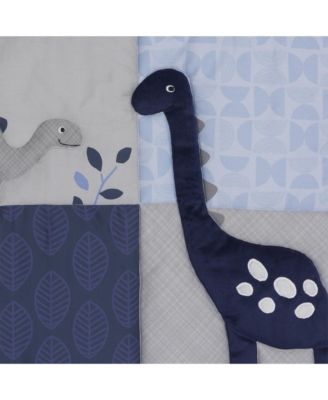 Roar Blue/Gray/White Dinosaur 3-Piece Nursery Baby Crib Bedding Set