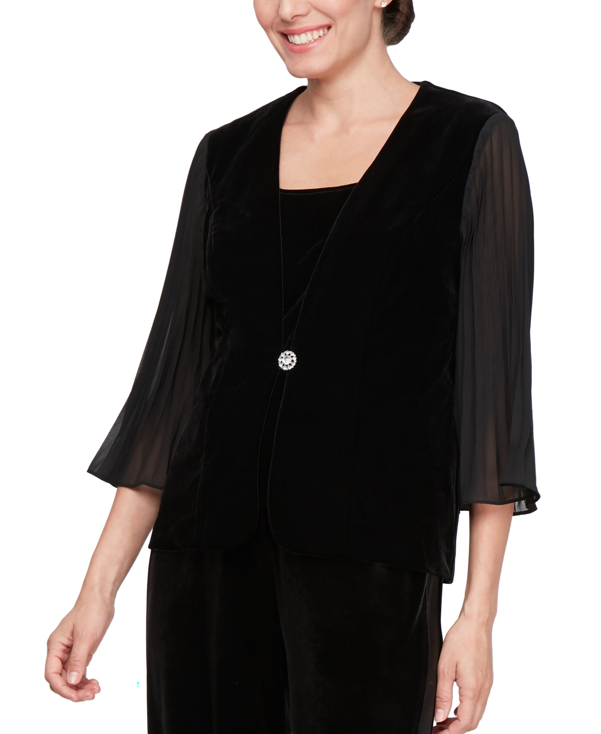 Alex Evenings Petite Pleated-sleeve Tank & Jacket Twin Set In Black