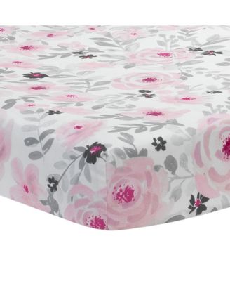 Blossom Pink Watercolor Floral 3-Piece Baby Crib Bedding Set