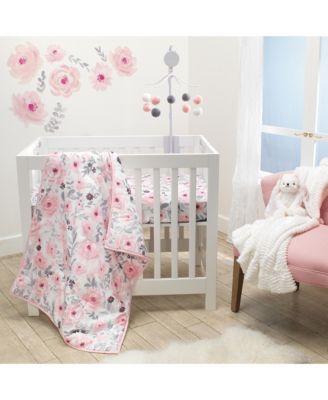 Blossom Pink/Gray Watercolor Floral Baby Fitted Mini Crib Sheet
