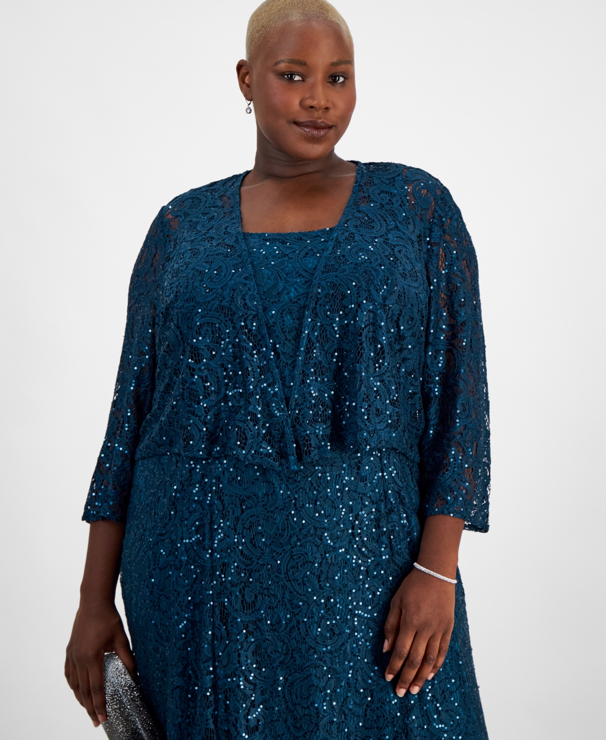 Alex Evenings Plus Size Sequinned Lace Dress & Jacket