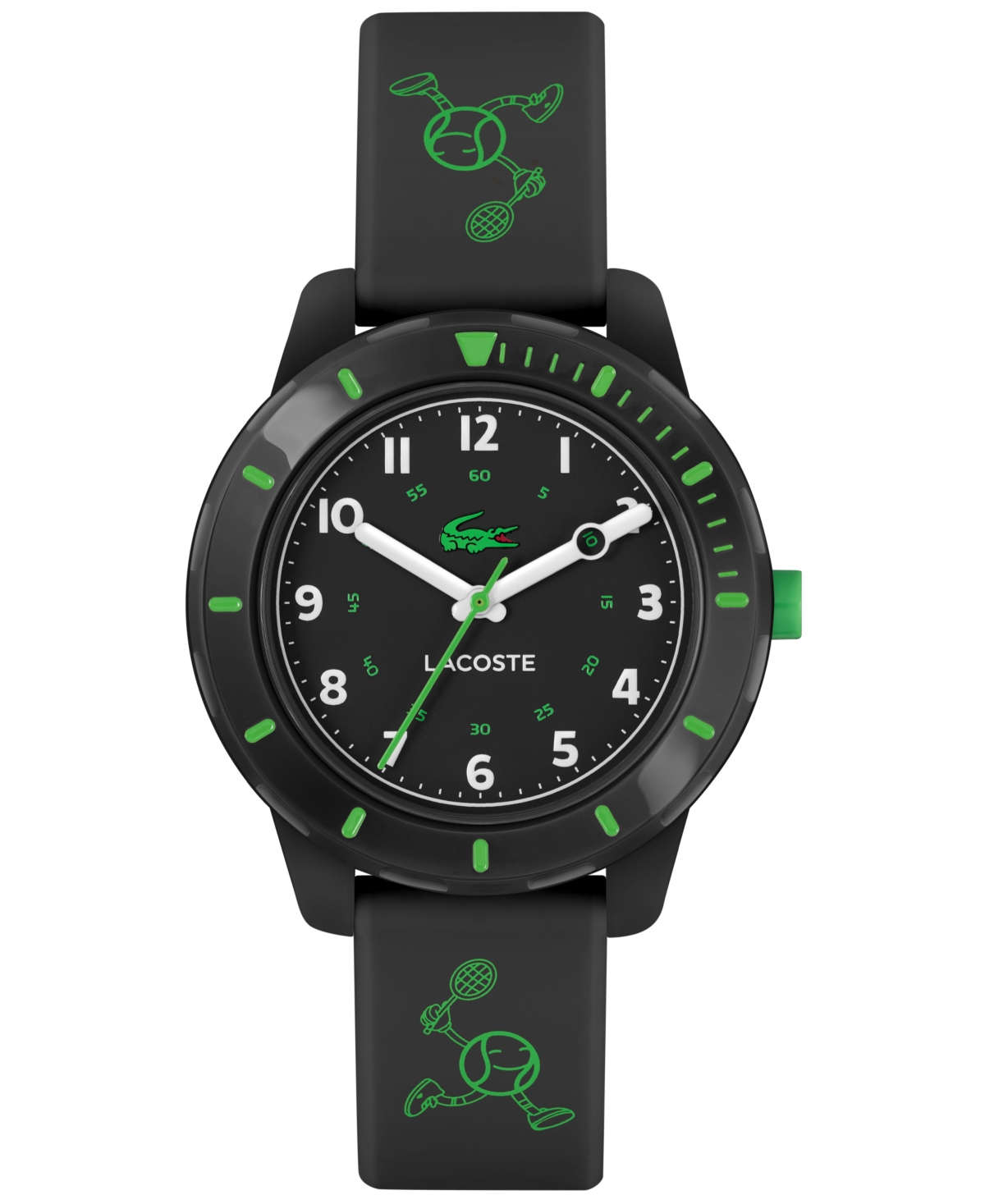 LACOSTE KIDS MINI TENNIS BLACK SILICONE STRAP WATCH 34.5MM 