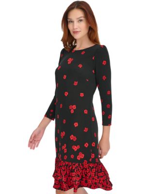 Women's 3/4-Sleeve Flounce-Hem Dress  
