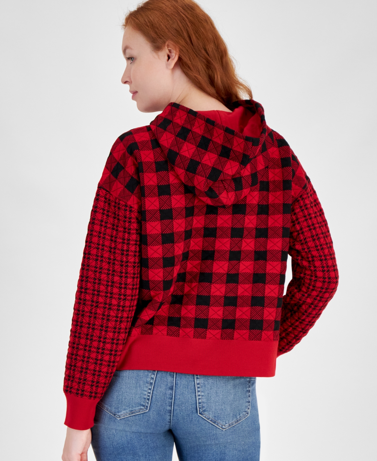 Nautica Jeans Women's Lake Check Quilted Hoodie -Haute Red