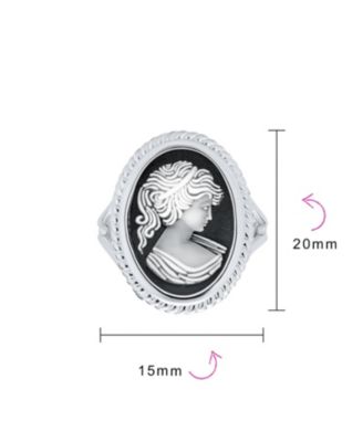 Classic Antique Victorian Style Portrait Black White Oval Carved Cameo Ring Sterling Silver