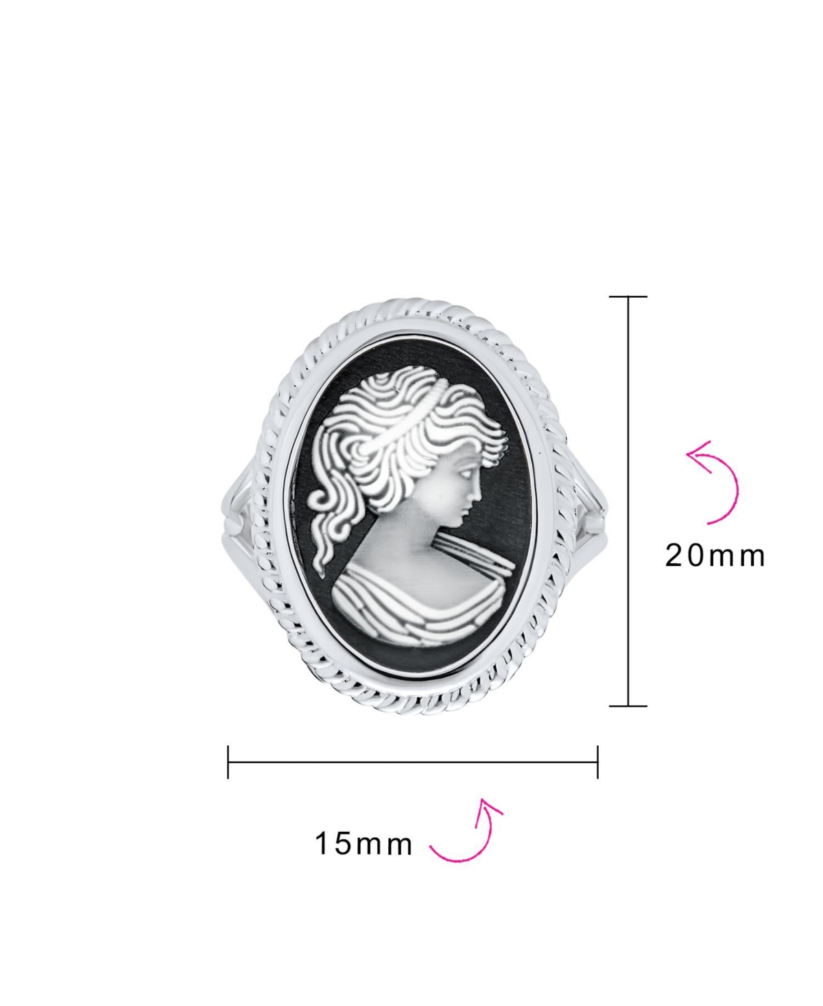 Bling Jewelry Classic Antique Victorian Style Women Portrait Black White Oval Carved Cameo Ring For Women Sterling Silver