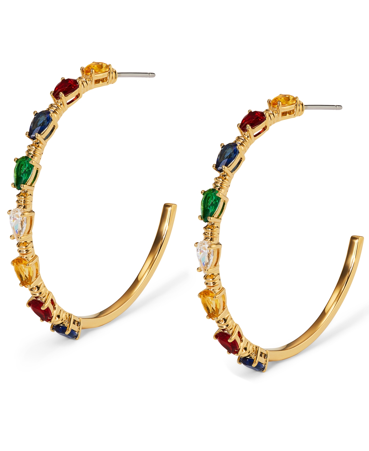 By Nadri Gold-Tone Multicolor Light Bulb Medium C Hoop Earrings, 1.62" - Gold