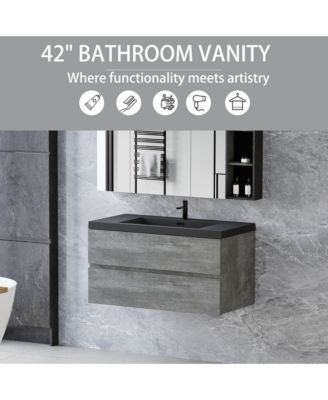 Streamdale Modern 42&amp;#x22; Floating Vanity with Black Quartz Basin