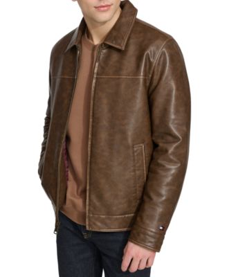 Men's Faux Leather Laydown Collar Jacket