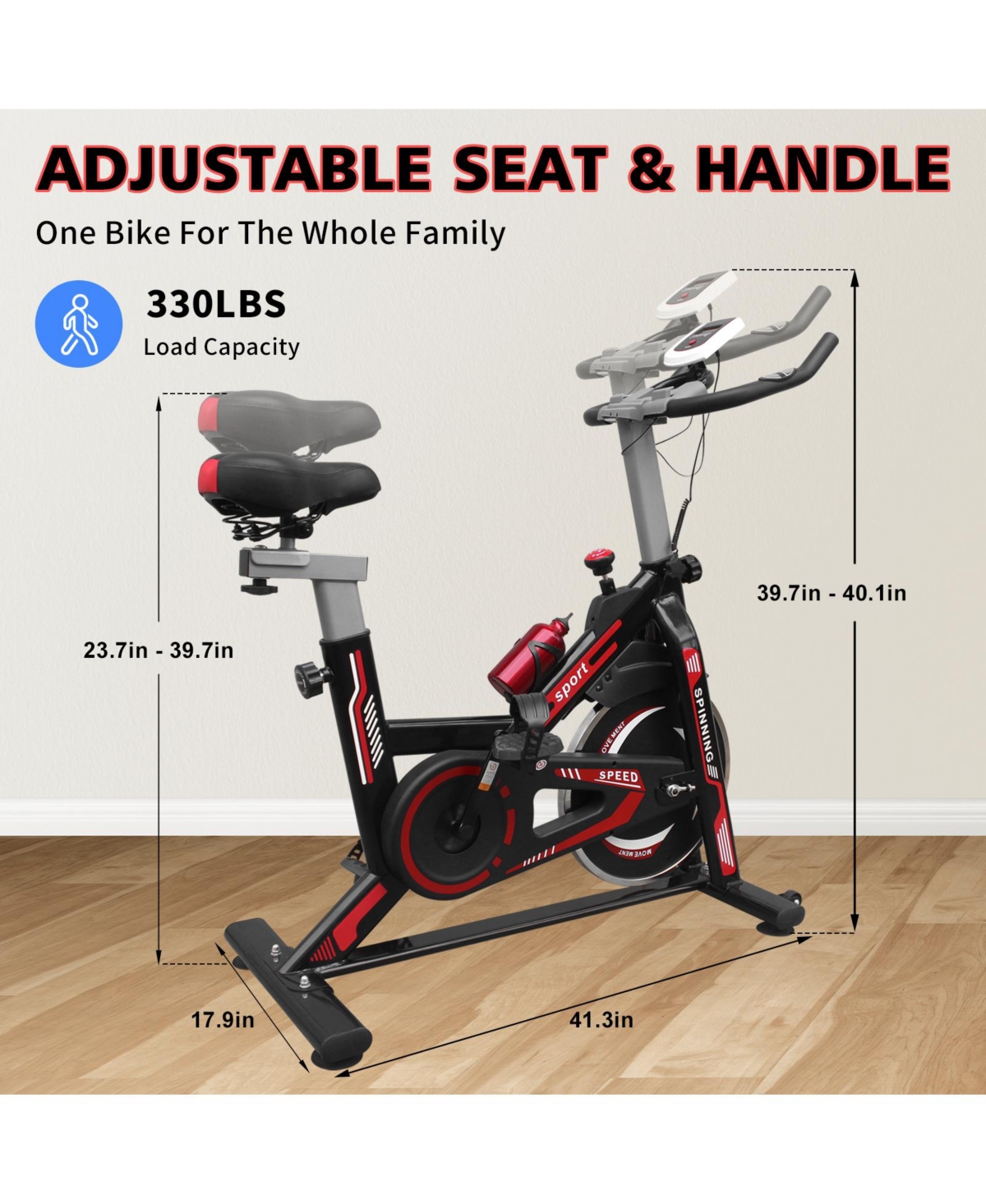 Streamdale Furniture Indoor Exercise Bike Cycling Bike with Comfortable Seat Cushion Black+Red - Black+red