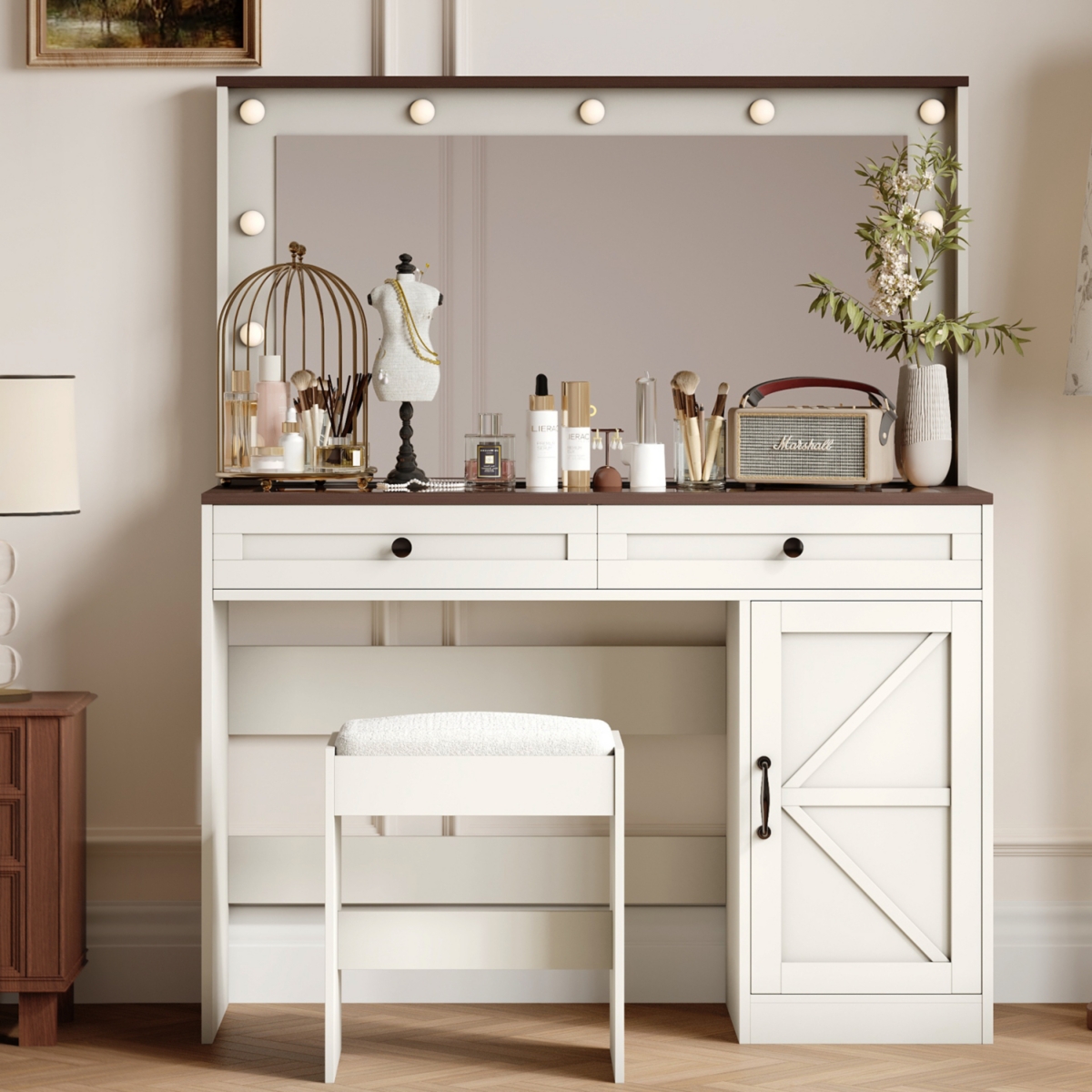 Streamdale Furniture Makeup Vanity with Large Mirror, Adjustable Led Lights, and 3 Drawers