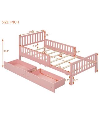 Streamdale Twin Wood Platform Bed with Guardrails and Storage