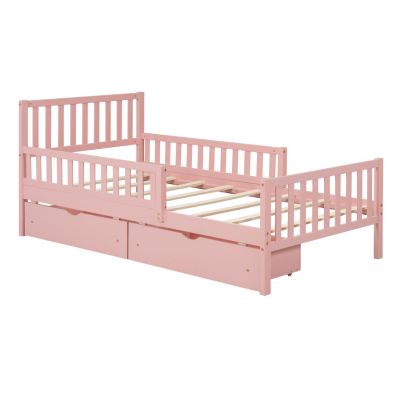Streamdale Twin Wood Platform Bed with Guardrails and Storage
