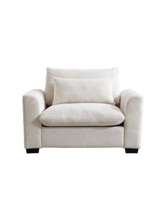 Beige Corduroy Single Sofa Accent Chair with Pillow