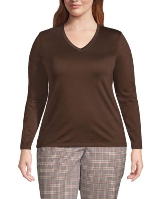 Plus Size Supima Cotton Long Sleeve V-Neck T-Shirt