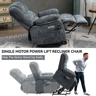 Oversized Power Lift Recliner Chair with Massage & Heat, 23" Seat, USB, Brown