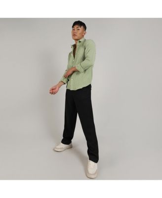 Men's Pistachio Green Crinkled-Weave Shirt