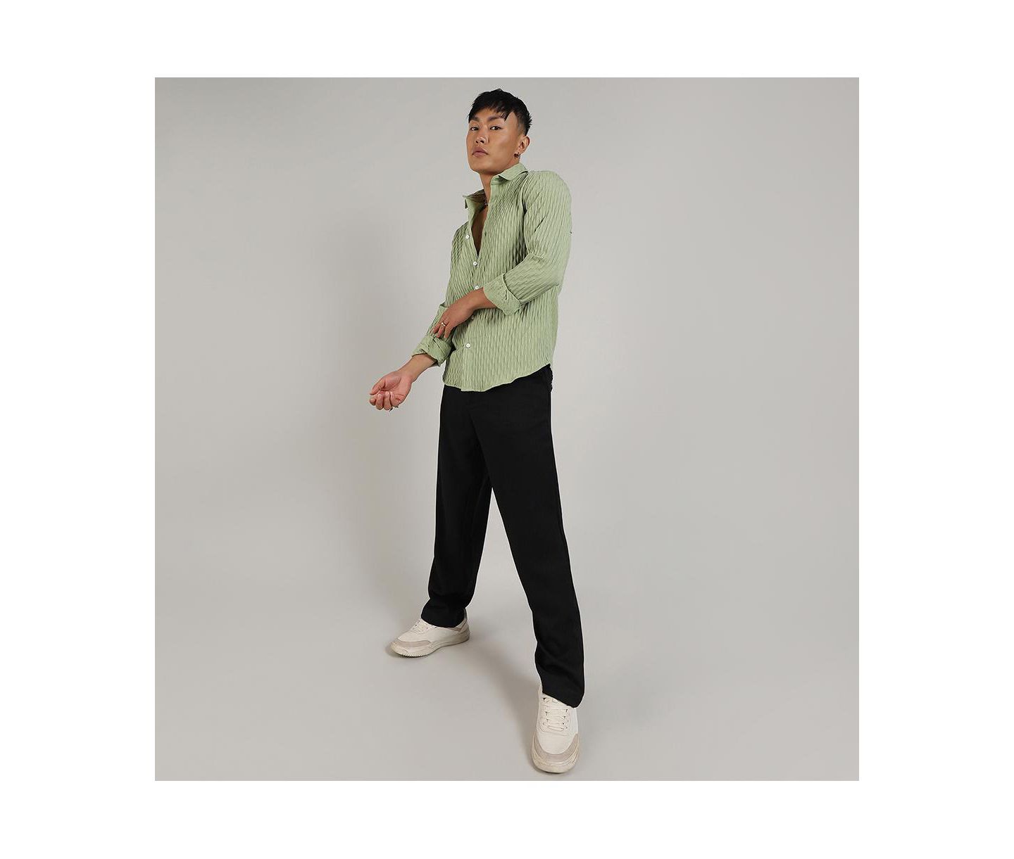 Мужская рубашка Cahoot Campus Sutra Pistachio Green Crinkled-Weave, цвет: Зелёный — фото 5