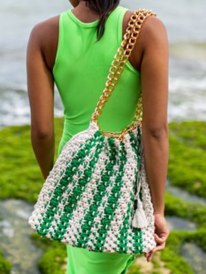 Rouen COLETTE Macrame Beach Bag In Green X Off-White