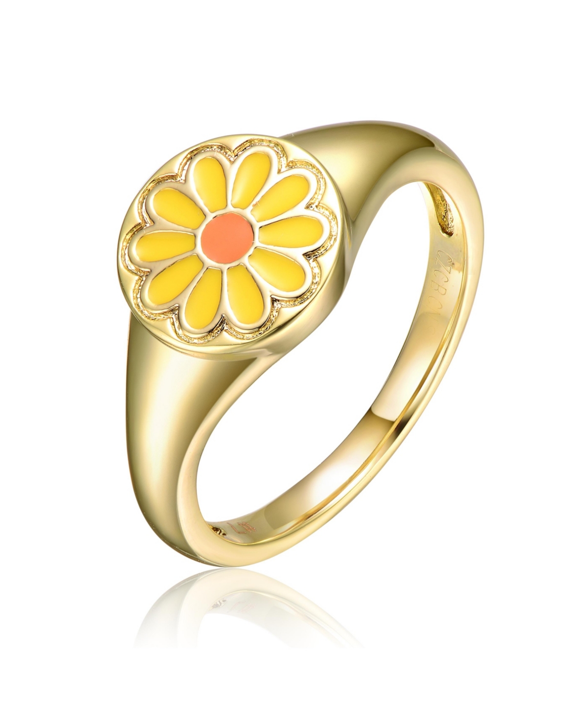 14k Yellow Gold Plated Modern Rings with Yellow Flower Enamel - Yellow