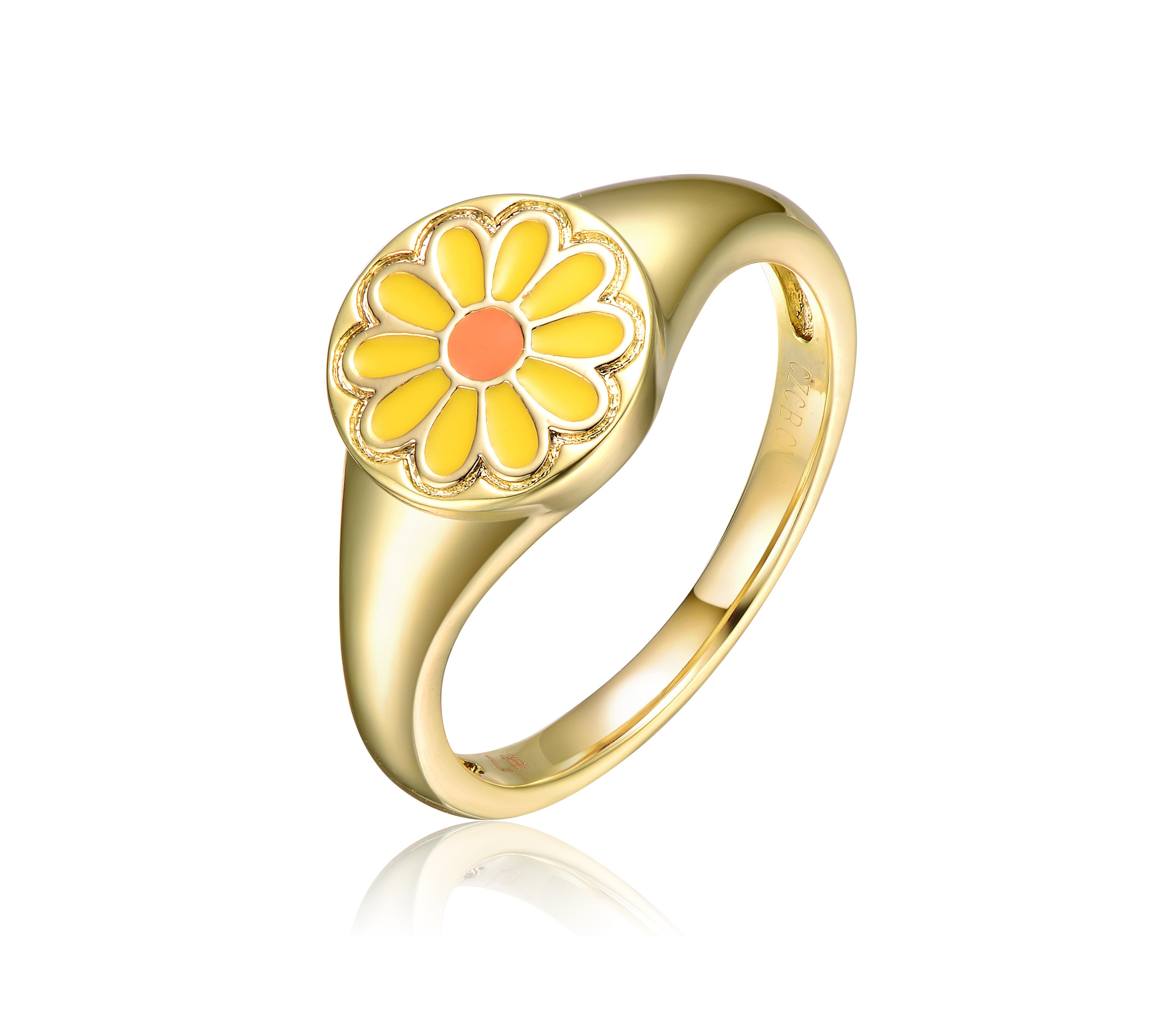 GiGiGirl 14k Yellow Gold Plated Modern Rings with Yellow Flower Enamel