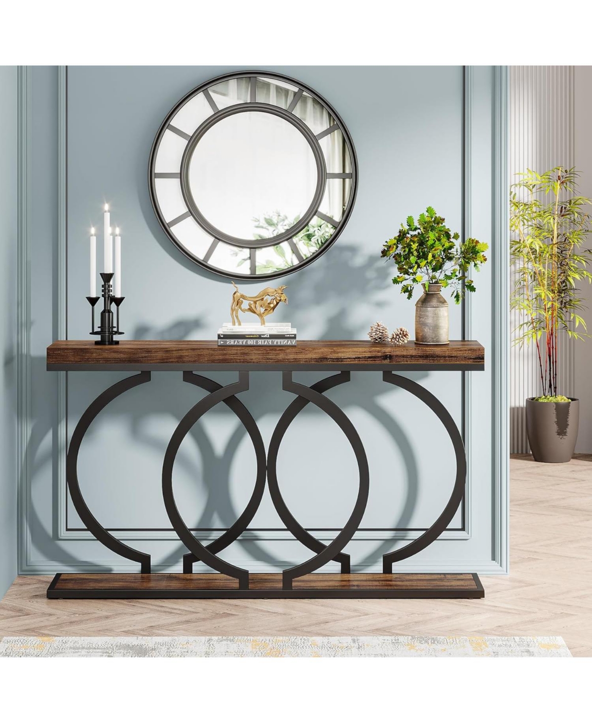 Tribesigns Industrial Console Table, inch Wood Entryway Table Narrow Long Sofa Table, Rustic Accent Table for Living Room, Entrance Table Geometric