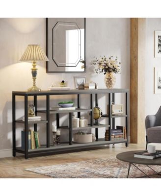 Wood 70.9-Inch Console Table with Storage Shelves and 3-Tier Frame