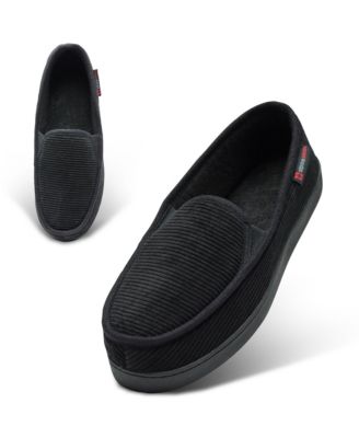 Men's Wide Slippers Steve Moccasin House Shoes Memory Foam Insole Corduroy Slip-On Terry Lining Indoor Outdoor Non-Slip Rubber Outsole
