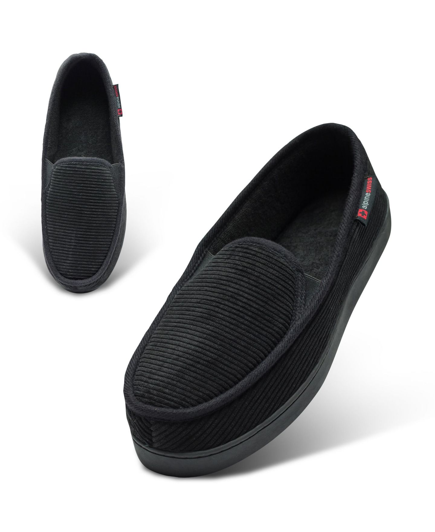 Мужские тапочки Alpine Swiss Wide Slippers Steve Moccasin House Shoes Memory Foam Insole Corduroy Slip-On Terry Lining Indoor Outdoor Non-Slip Rubber Outsole, цвет: Чёрный — фото 5