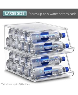 Set of 2 Water Bottle Organizer Bins with Lids - Can and Bottle Holder Drink Dispenser - for Fridge, Pantry, Kitchen Organization and Storage