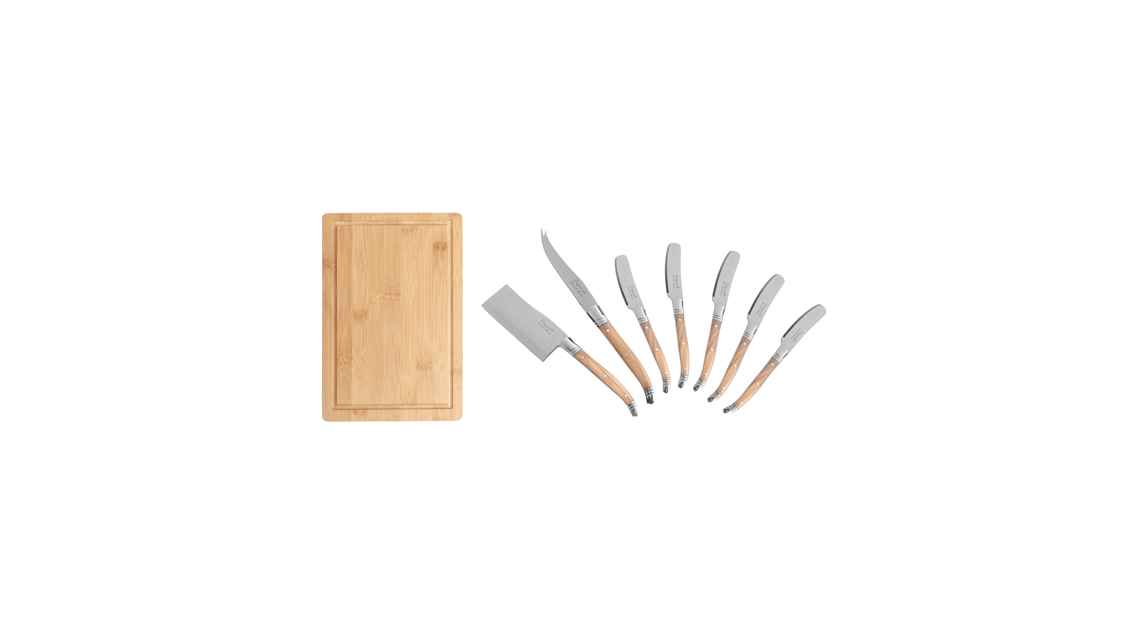 French Home Connoisseur Laguiole 8 Piece Cheese Knife Set with Spreader and Board