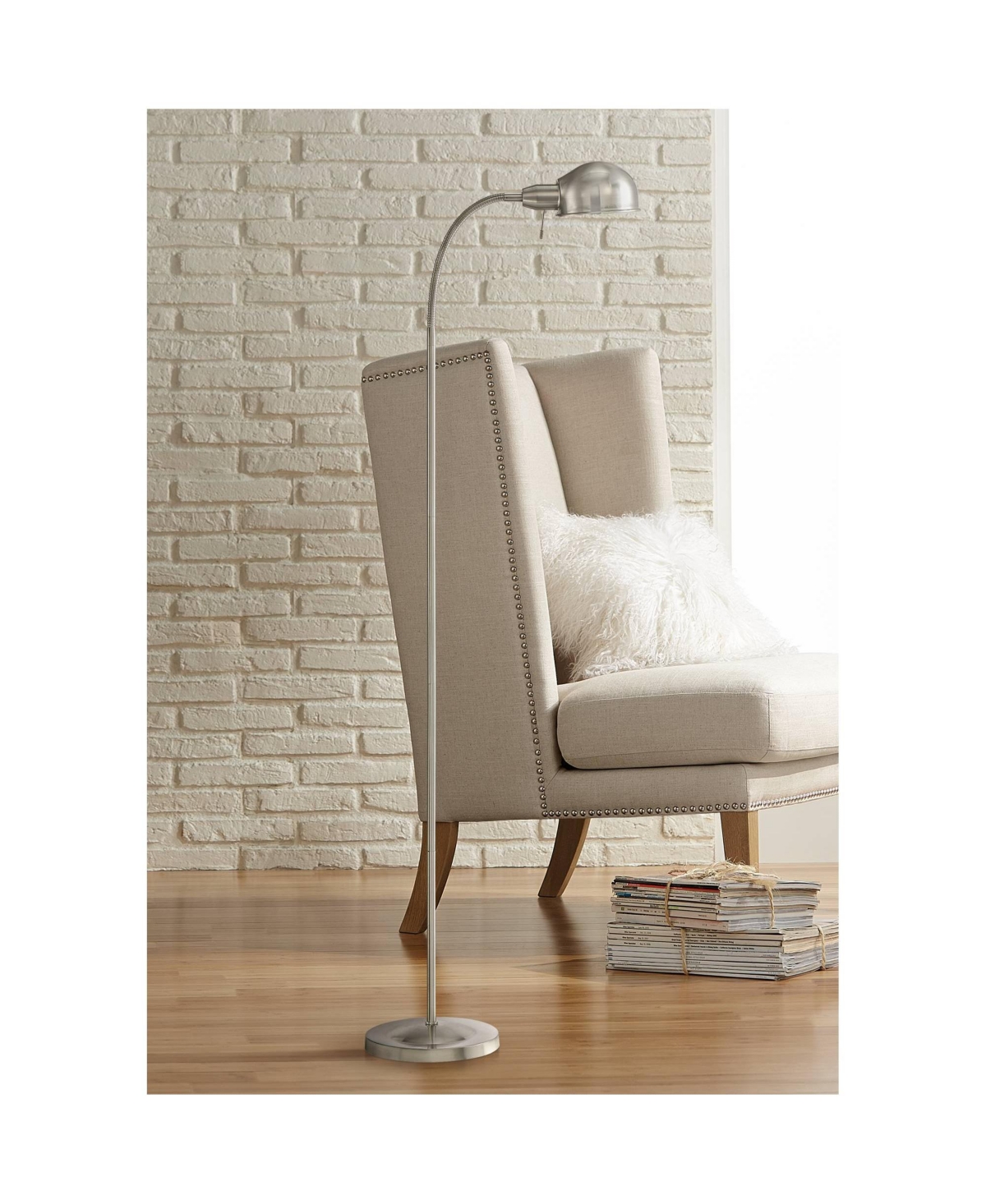 360 Lighting Ridley Modern Standing Task Floor Lamp Tall Satin NickelAdjustable Gooseneck Arm Bright Lighting for Living Room Reading Hous
