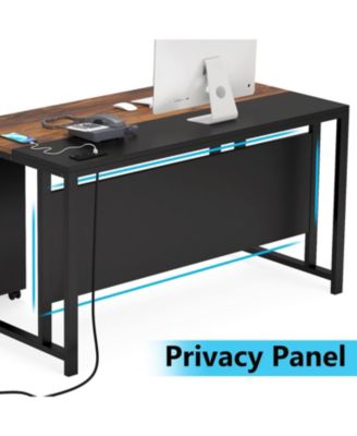 L-Shaped Computer Desk with Power Outlet and Drawer Cabinet, 55 inch Large Executive Office Desk with Lateral File Cabinet