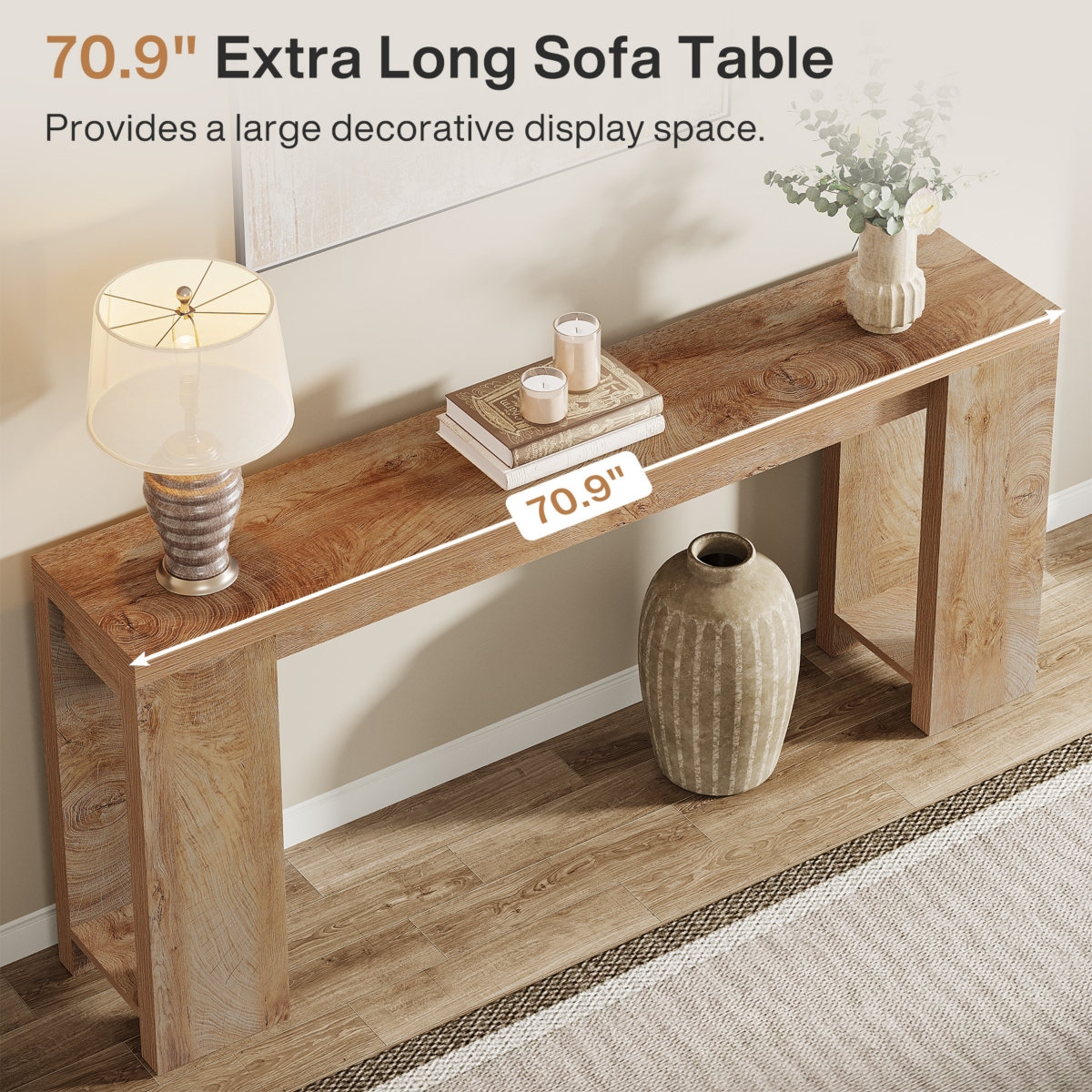 Tribesigns 70.9-Inch Extra Long Console Table, Farmhouse Wood Sofa Table Behind Couch, Narrow Entryway Accent Table