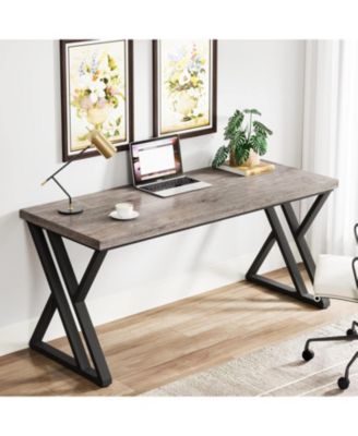 Writing Computer Desk, 55 inch Heavy Duty Study Desk with Z-Shaped Metal Leg, Modern Simple Home Office Computer Desk